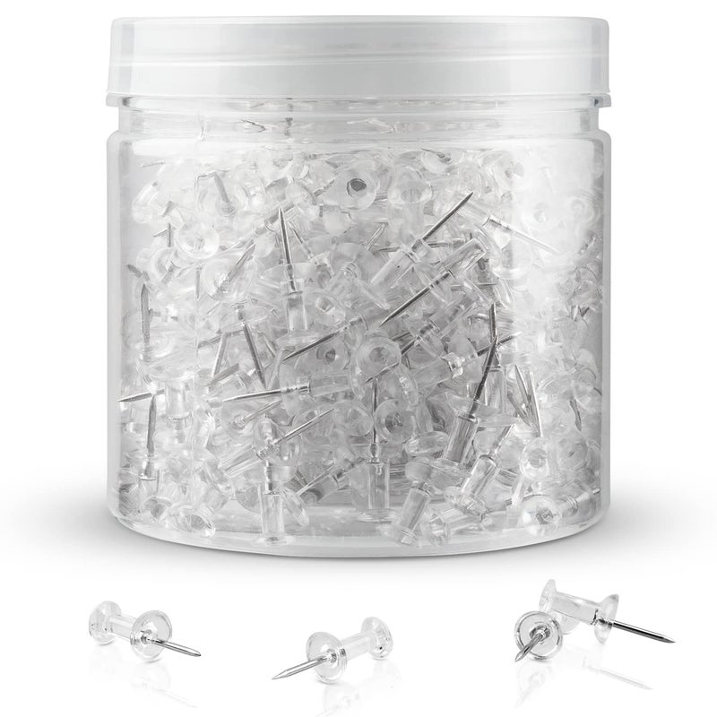 BetyBedy 400Pcs Push Pins, Clear Thumb Tacks for Bulletin Board, Stick Pins Thumb Tacks for Cork Board Wall Hangings, Office Push Pins Steel Point and Clear Plastic Head - Image 1